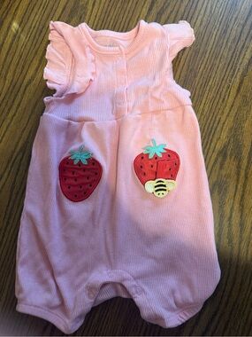 Pink Strawberry Applique Baby One-Piece Bodysuit